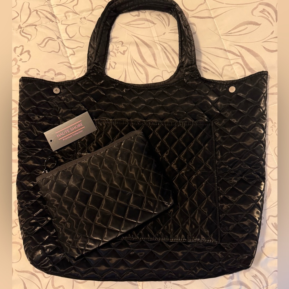Haute shore large black tote with pouch